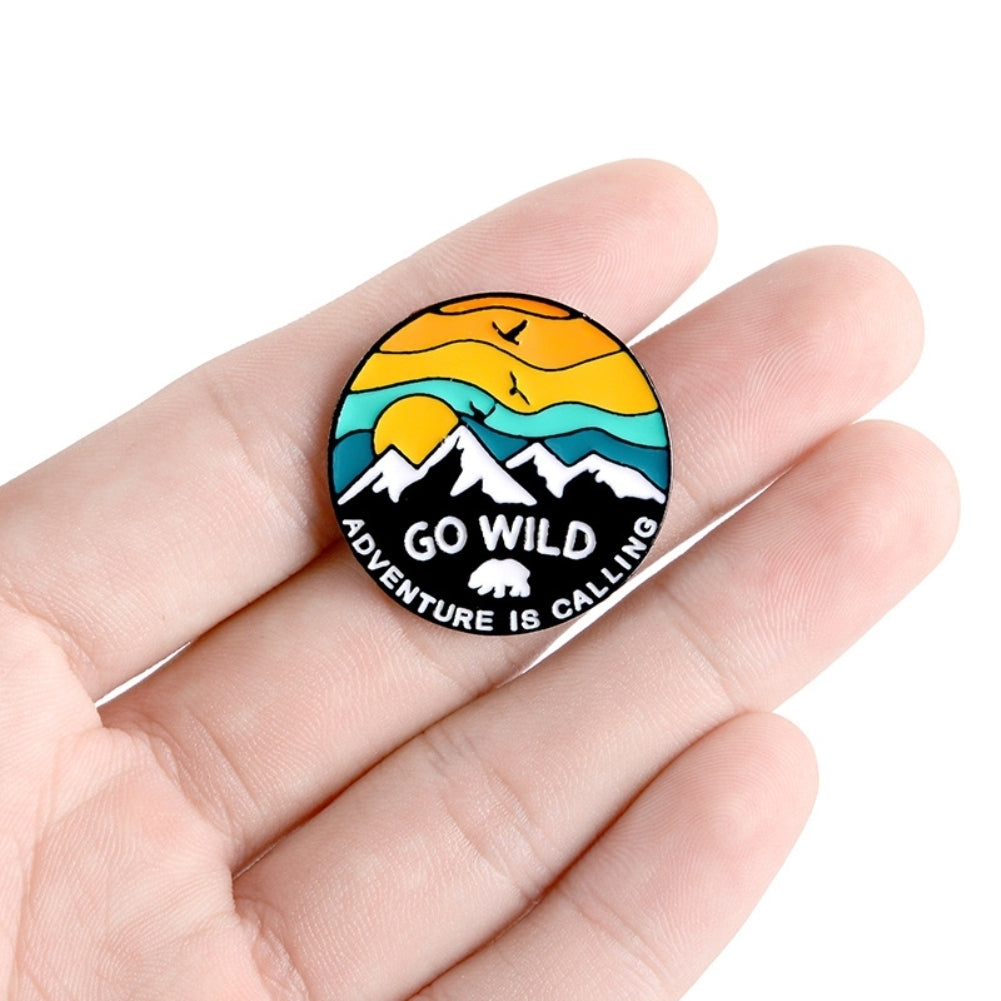 Unisex GO WILD Sunset Snow Mountain Bird Enamel Brooch Pin Jacket Bag Badge Image 9