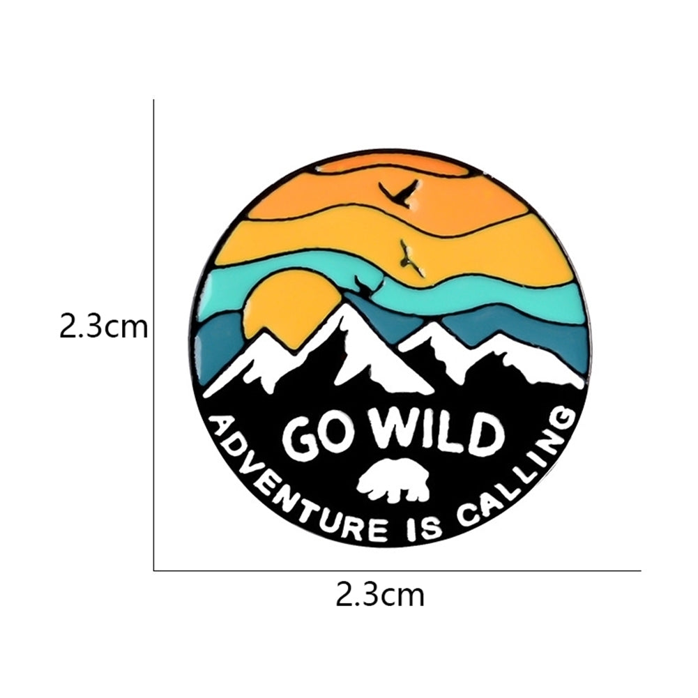 Unisex GO WILD Sunset Snow Mountain Bird Enamel Brooch Pin Jacket Bag Badge Image 12