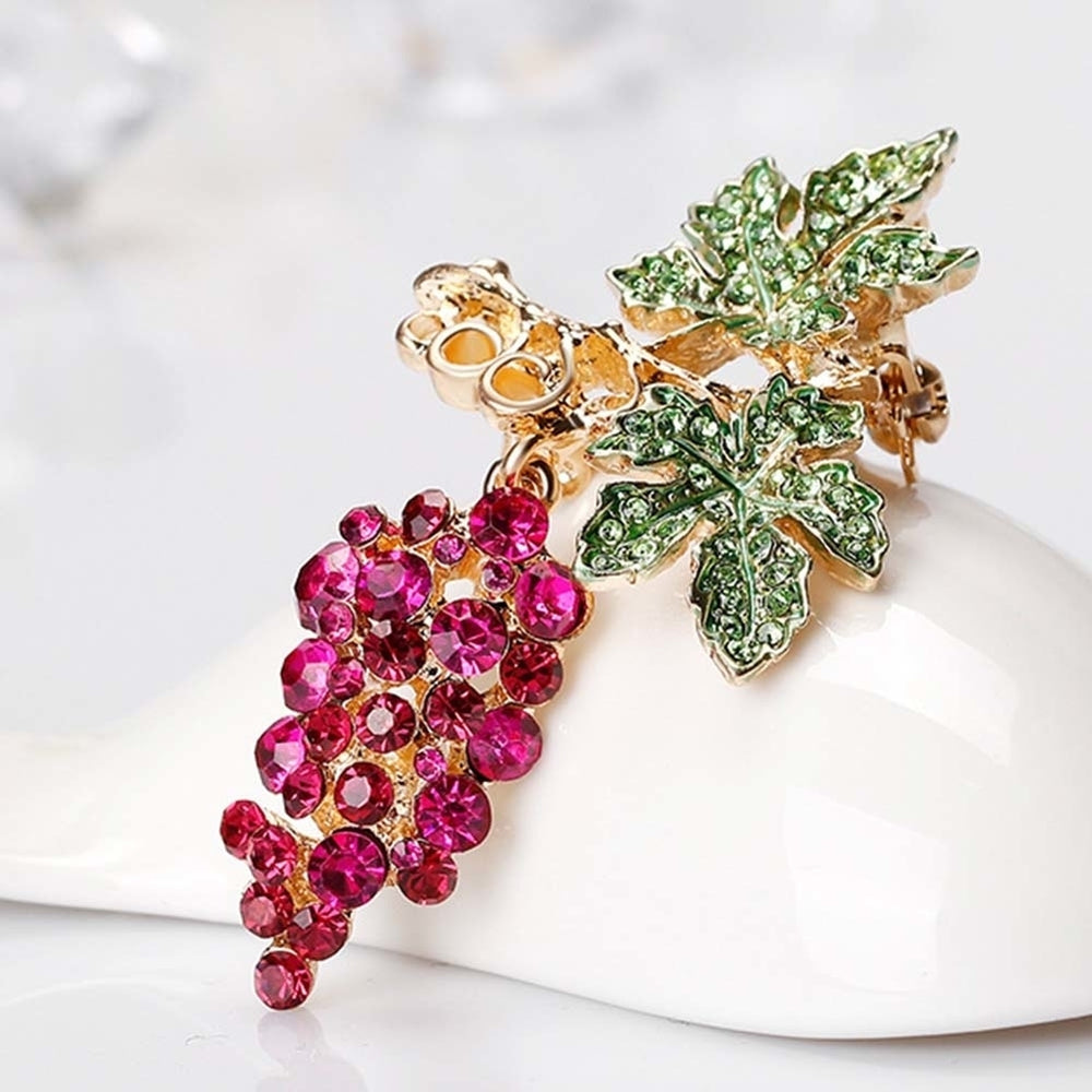 Women Rhinestone Grape Enamel Fruit Brooch Pin Cardigan Shawl Clip Jewelry Gift Image 2