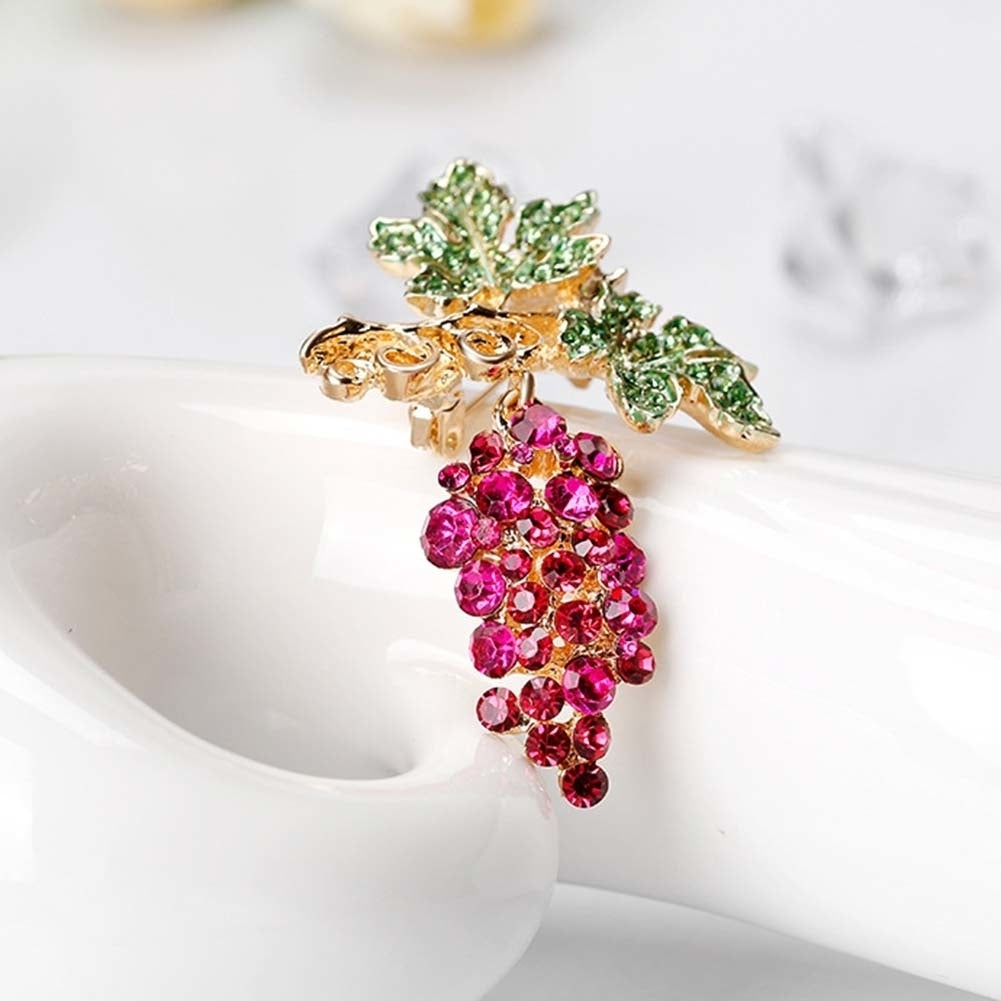 Women Rhinestone Grape Enamel Fruit Brooch Pin Cardigan Shawl Clip Jewelry Gift Image 3