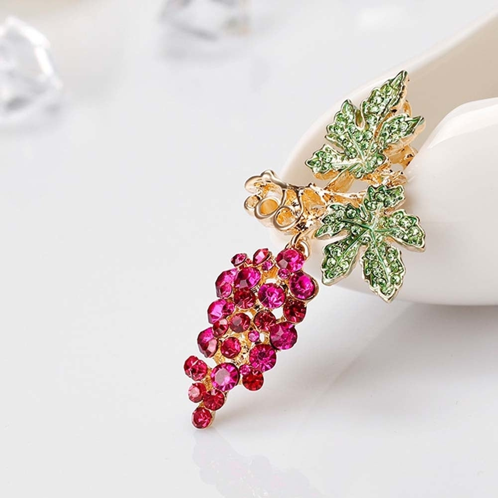 Women Rhinestone Grape Enamel Fruit Brooch Pin Cardigan Shawl Clip Jewelry Gift Image 4