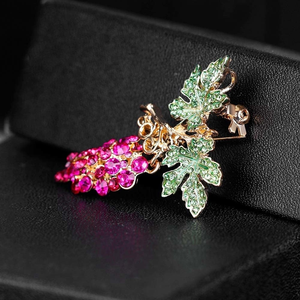 Women Rhinestone Grape Enamel Fruit Brooch Pin Cardigan Shawl Clip Jewelry Gift Image 4