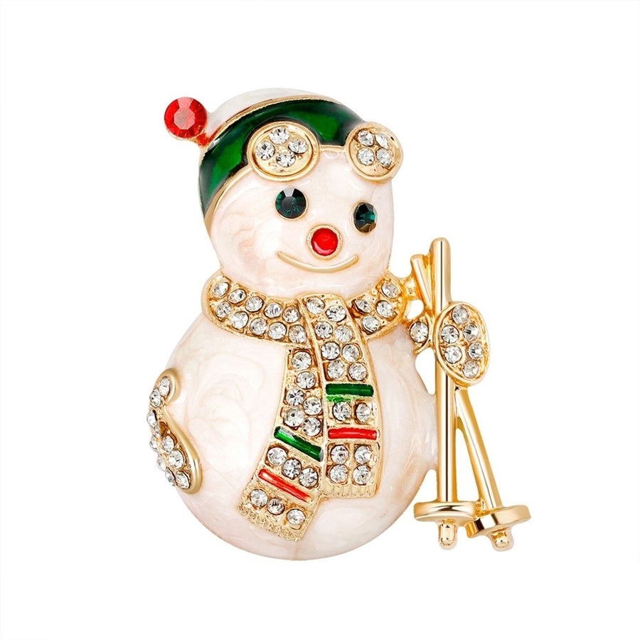 Lady Rhinestone Inlaid Christmas Snowman Enamel Brooch Pin Lapel Decor Xmas Gift Image 1