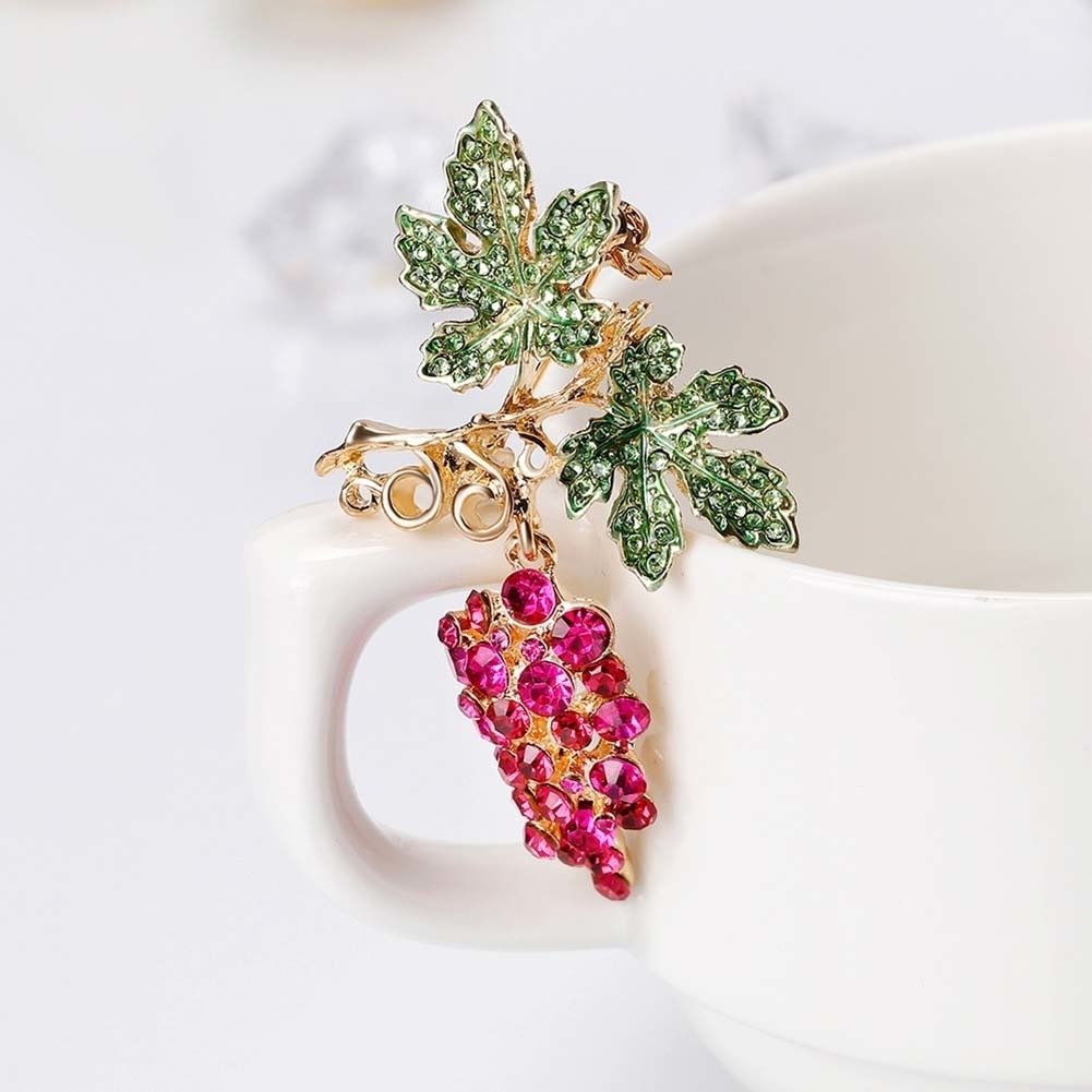 Women Rhinestone Grape Enamel Fruit Brooch Pin Cardigan Shawl Clip Jewelry Gift Image 6