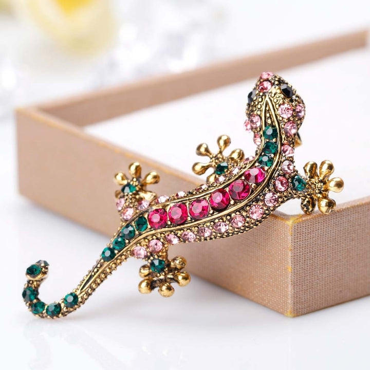 Unisex Rhinestone Lizard Gecko Animal Creeper Brooch Pin Corsage Jewelry Gift Image 2