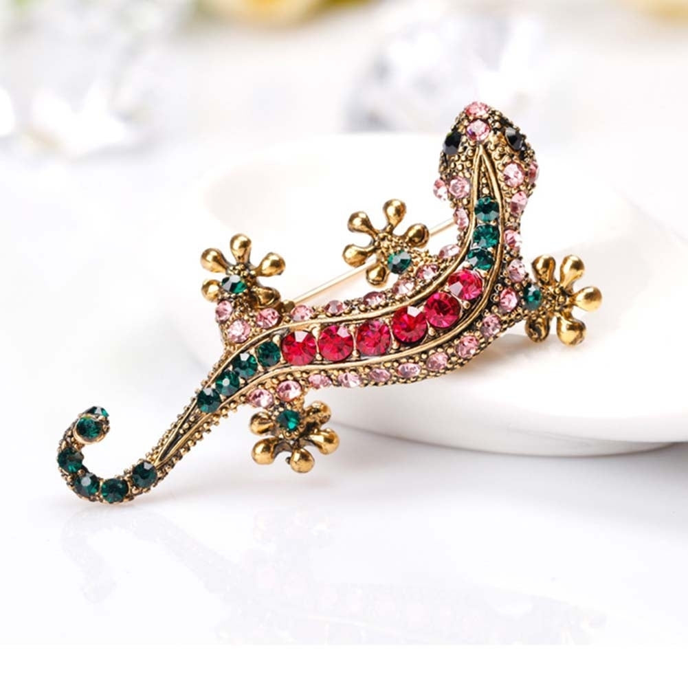 Unisex Rhinestone Lizard Gecko Animal Creeper Brooch Pin Corsage Jewelry Gift Image 4