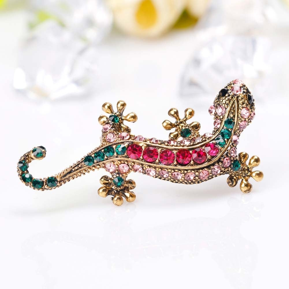 Unisex Rhinestone Lizard Gecko Animal Creeper Brooch Pin Corsage Jewelry Gift Image 7