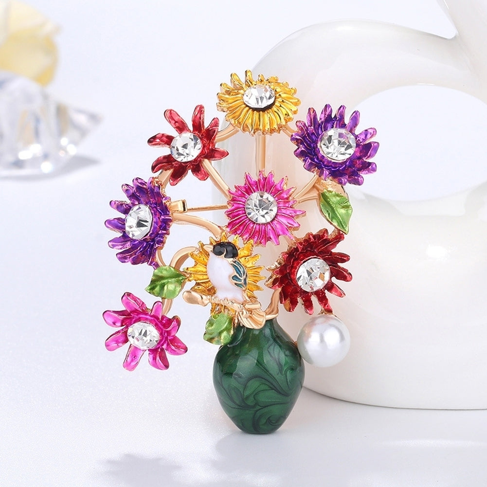 Fashion Women Flower Vase Rhinestone Inlaid Brooch Pin Corsage Lapel Jewelry Image 1