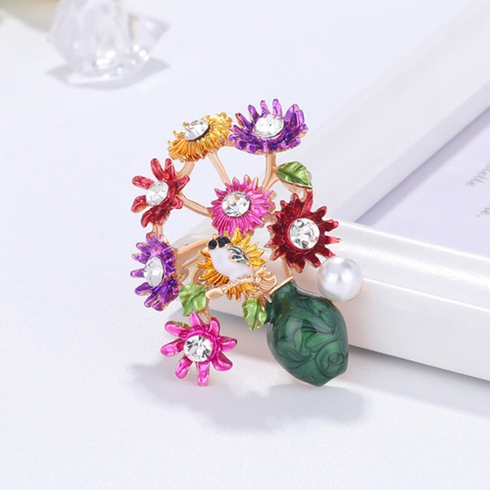 Fashion Women Flower Vase Rhinestone Inlaid Brooch Pin Corsage Lapel Jewelry Image 2