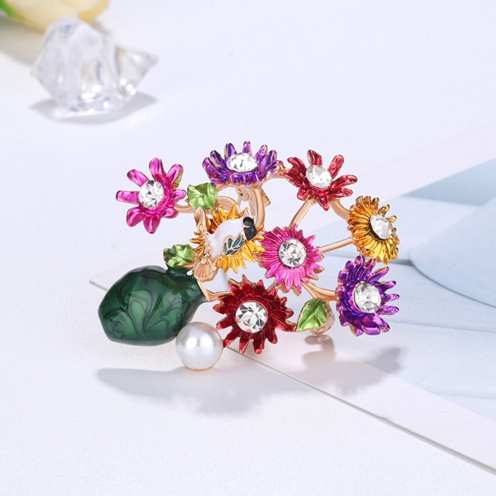 Fashion Women Flower Vase Rhinestone Inlaid Brooch Pin Corsage Lapel Jewelry Image 3