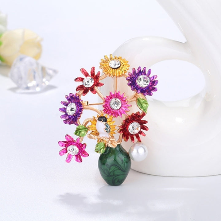 Fashion Women Flower Vase Rhinestone Inlaid Brooch Pin Corsage Lapel Jewelry Image 4