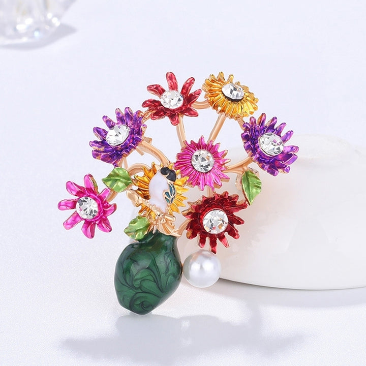 Fashion Women Flower Vase Rhinestone Inlaid Brooch Pin Corsage Lapel Jewelry Image 4