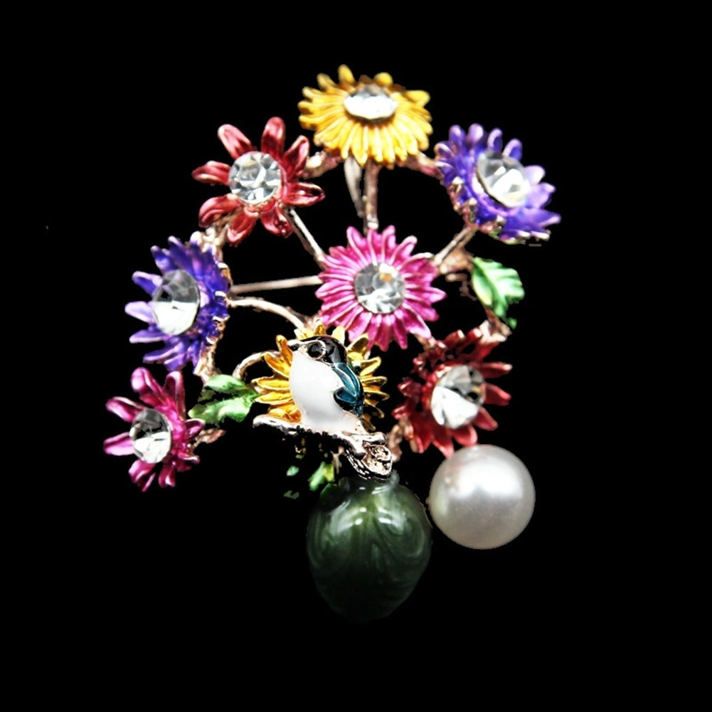 Fashion Women Flower Vase Rhinestone Inlaid Brooch Pin Corsage Lapel Jewelry Image 9