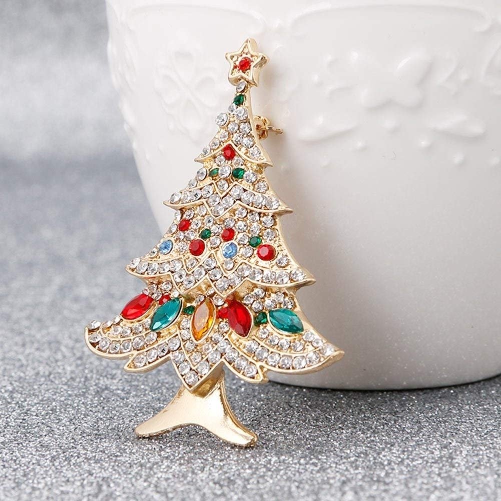 Women Rhinestone Inlaid Christmas Tree Brooch Pin Corsage Scarf Badge Xmas Gift Image 2