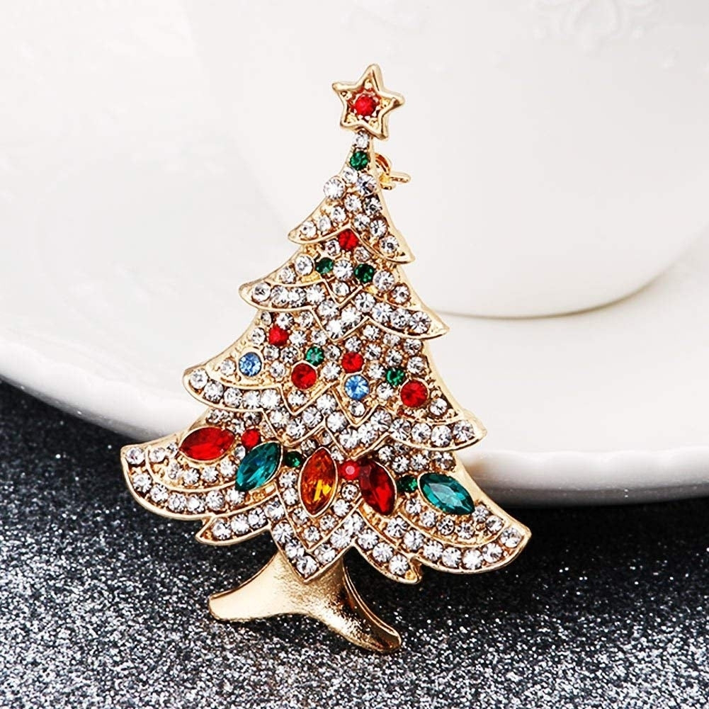 Women Rhinestone Inlaid Christmas Tree Brooch Pin Corsage Scarf Badge Xmas Gift Image 6