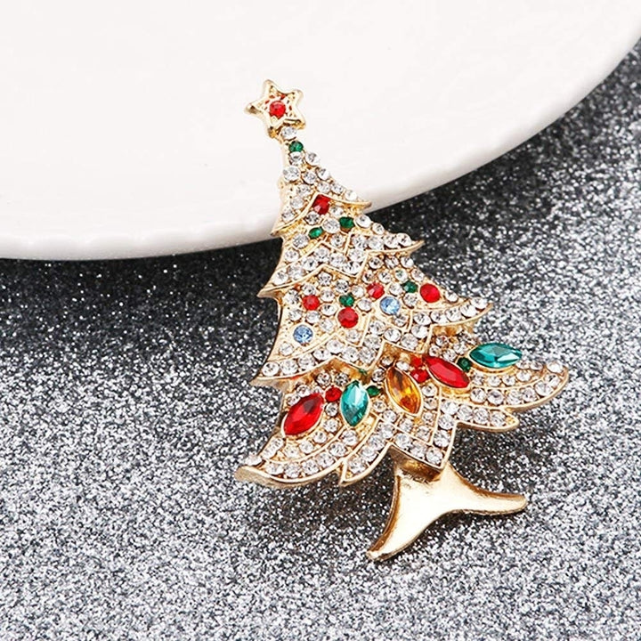 Women Rhinestone Inlaid Christmas Tree Brooch Pin Corsage Scarf Badge Xmas Gift Image 7