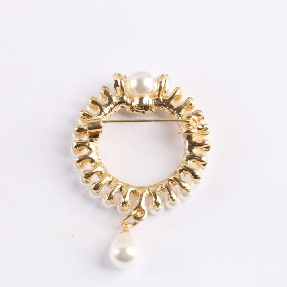 Elegant Women Faux Pearl Rhinestone Round Brooch Pin Corsage Scarf Shawl Decor Image 8