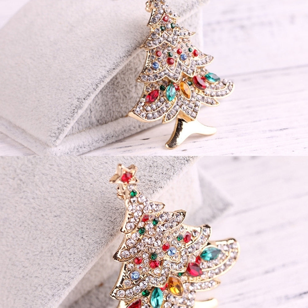 Women Rhinestone Inlaid Christmas Tree Brooch Pin Corsage Scarf Badge Xmas Gift Image 11