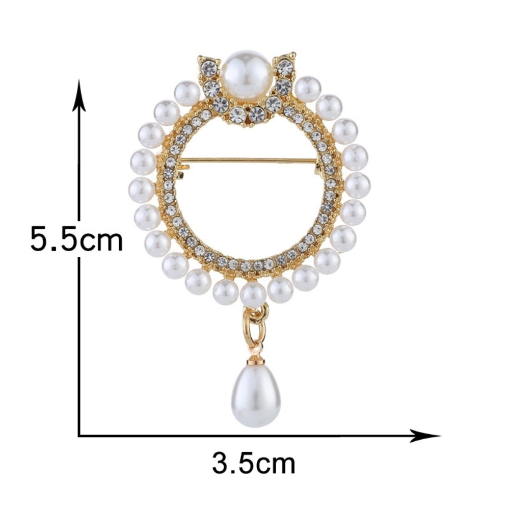 Elegant Women Faux Pearl Rhinestone Round Brooch Pin Corsage Scarf Shawl Decor Image 9