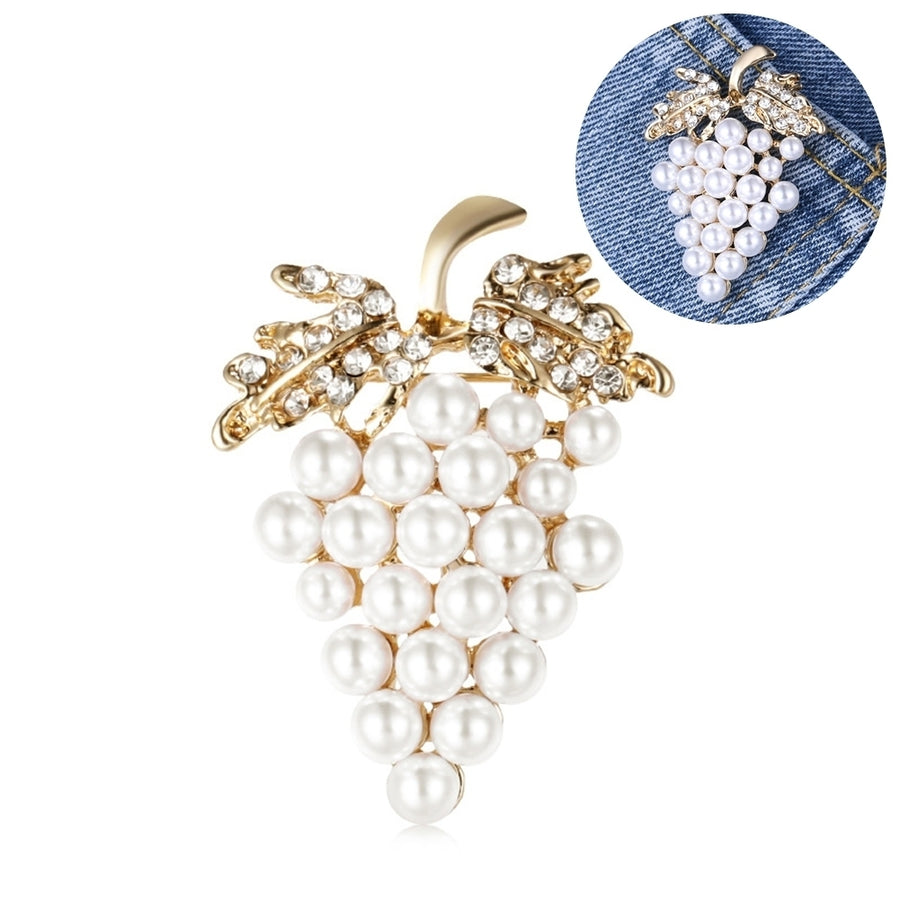 Elegant Women Faux Pearl Rhinestone Grapes Brooch Pin Dress Scarf Accessory Image 1