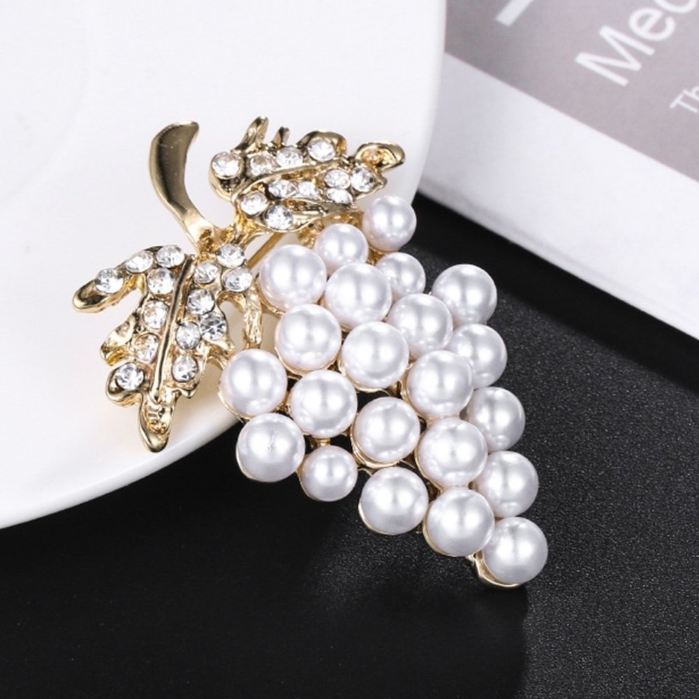 Elegant Women Faux Pearl Rhinestone Grapes Brooch Pin Dress Scarf Accessory Image 3