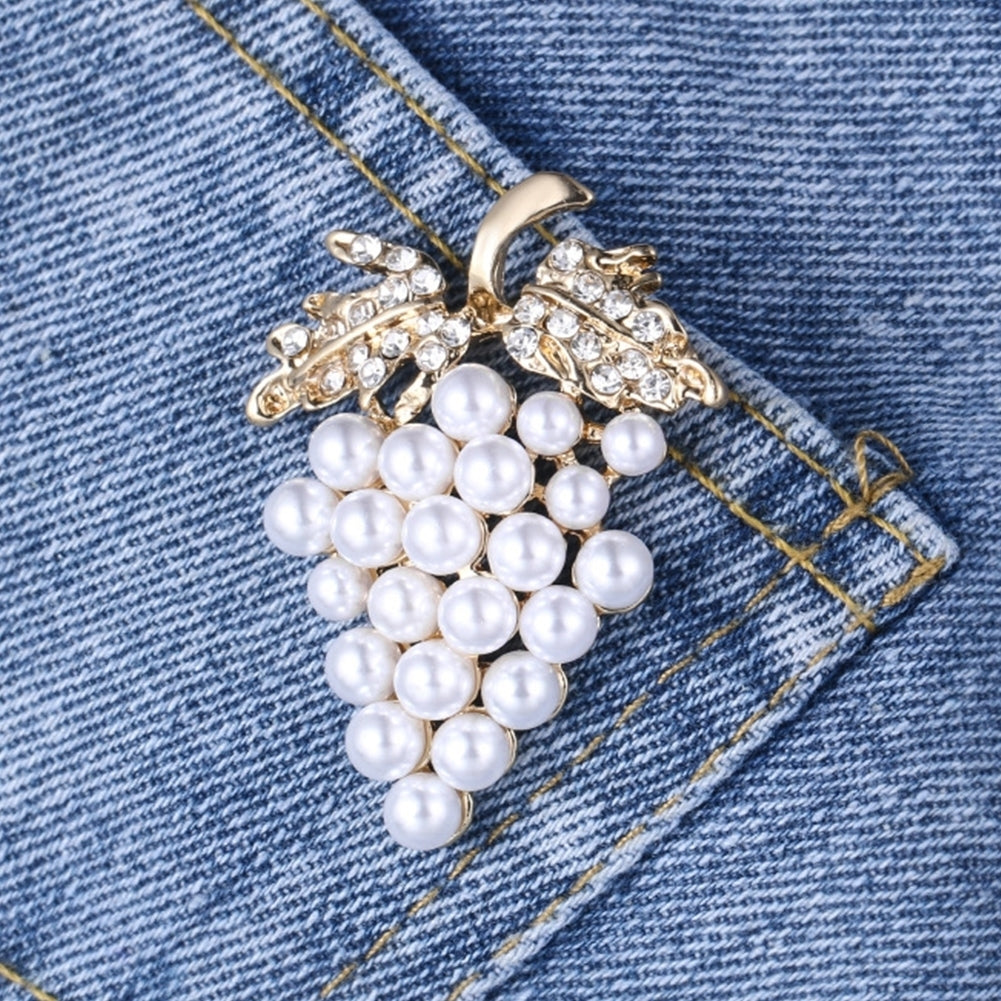 Elegant Women Faux Pearl Rhinestone Grapes Brooch Pin Dress Scarf Accessory Image 6