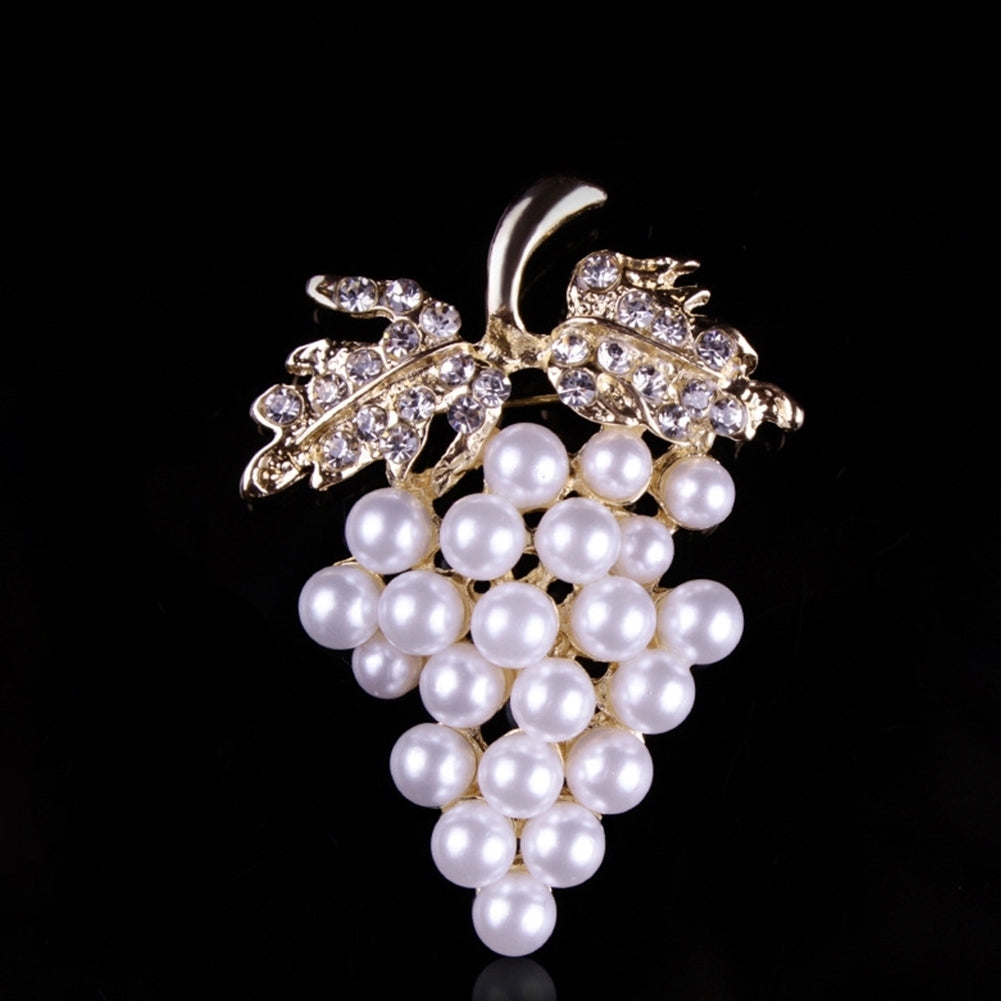 Elegant Women Faux Pearl Rhinestone Grapes Brooch Pin Dress Scarf Accessory Image 8