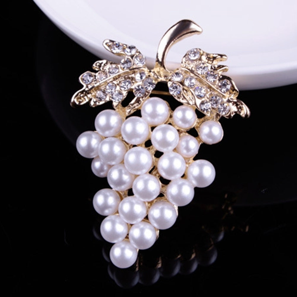 Elegant Women Faux Pearl Rhinestone Grapes Brooch Pin Dress Scarf Accessory Image 10