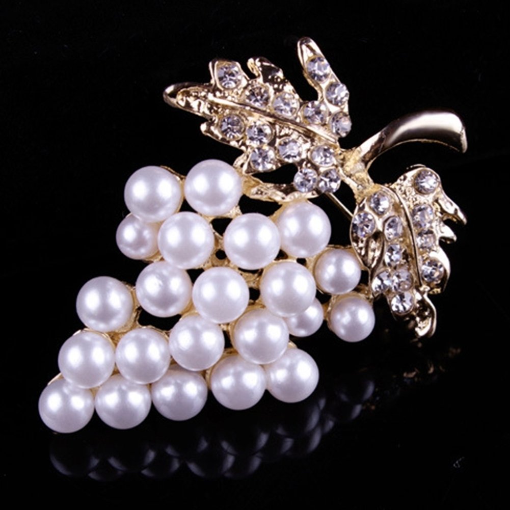 Elegant Women Faux Pearl Rhinestone Grapes Brooch Pin Dress Scarf Accessory Image 11