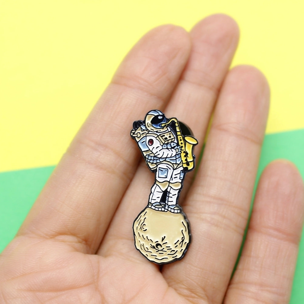 Unisex Astronaut Playing Saxophone Enamel Brooch Pin Badge Clothes Bag Hat Decor Image 3