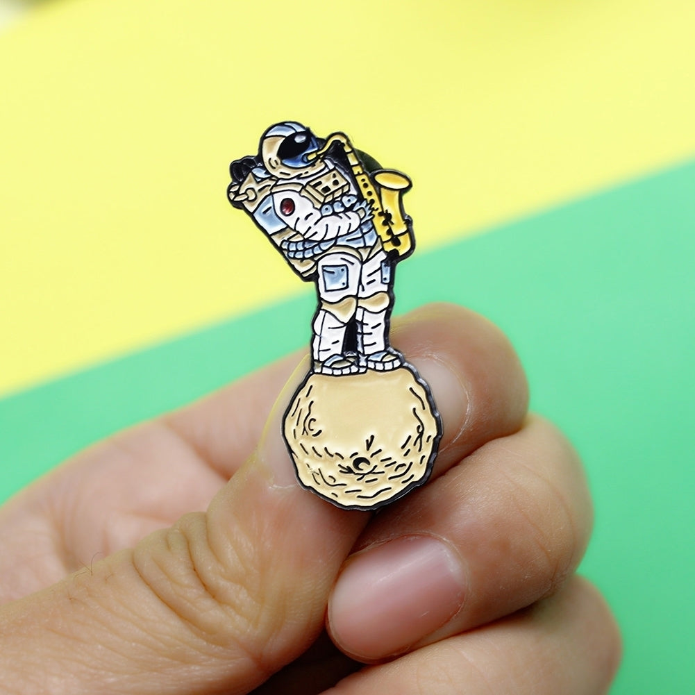 Unisex Astronaut Playing Saxophone Enamel Brooch Pin Badge Clothes Bag Hat Decor Image 4