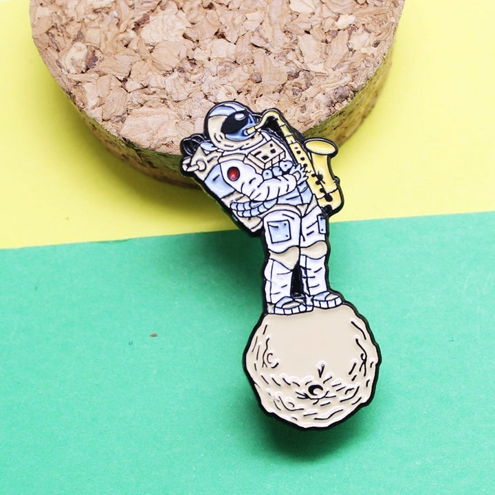 Unisex Astronaut Playing Saxophone Enamel Brooch Pin Badge Clothes Bag Hat Decor Image 4