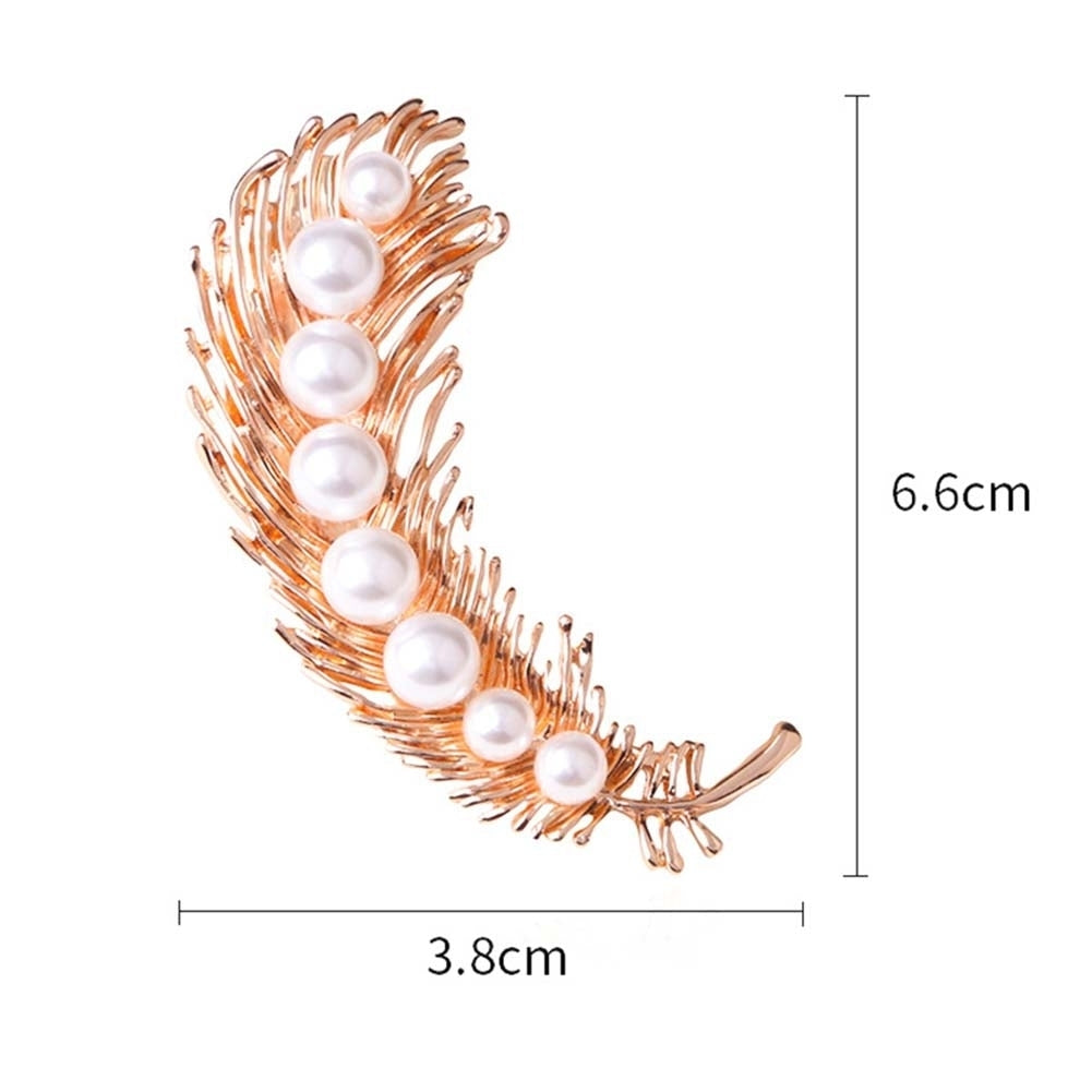 Elegant Women Faux Pearl Inlaid Feather Shape Brooch Pin Corsage Scarf Accessory Image 8