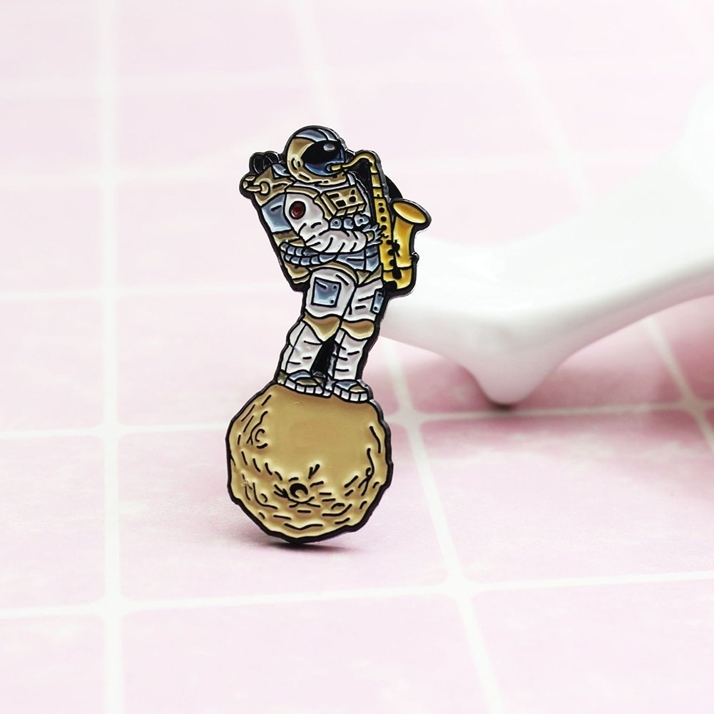 Unisex Astronaut Playing Saxophone Enamel Brooch Pin Badge Clothes Bag Hat Decor Image 11