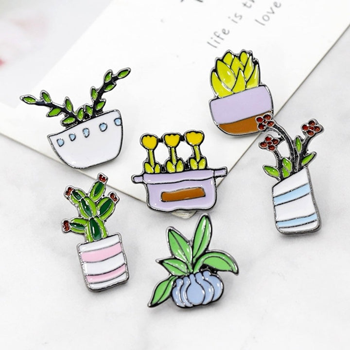 Cartoon Unisex Cactus Flower Enamel Plant Brooch Pin Denim Jacket Badge Decor Image 1