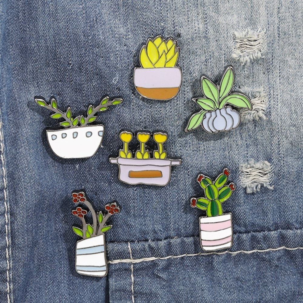 Cartoon Unisex Cactus Flower Enamel Plant Brooch Pin Denim Jacket Badge Decor Image 2