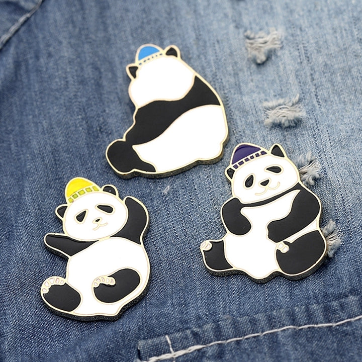 Unisex Cartoon Panda Hat Alloy Brooch Pin Badge Lapel Bag Denim Jacket Decor Image 1