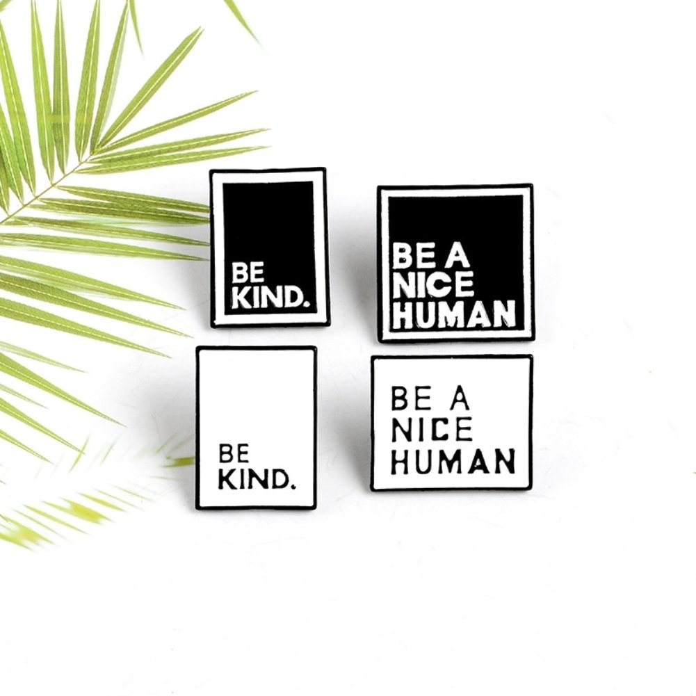 BE A NICE HUMAN Unisex Square Enamel Text Box Brooch Pin Jacket Collar Badge Image 10