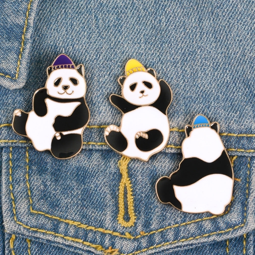 Unisex Cartoon Panda Hat Alloy Brooch Pin Badge Lapel Bag Denim Jacket Decor Image 4