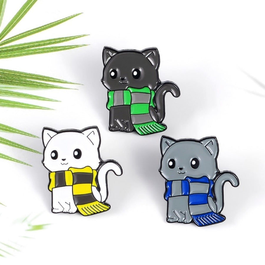 Unisex Cartoon Cat Scarf Shape Alloy Brooch Pin Lapel Denim Jacket Badge Decor Image 1