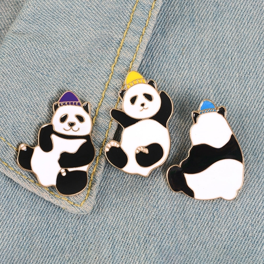 Unisex Cartoon Panda Hat Alloy Brooch Pin Badge Lapel Bag Denim Jacket Decor Image 6