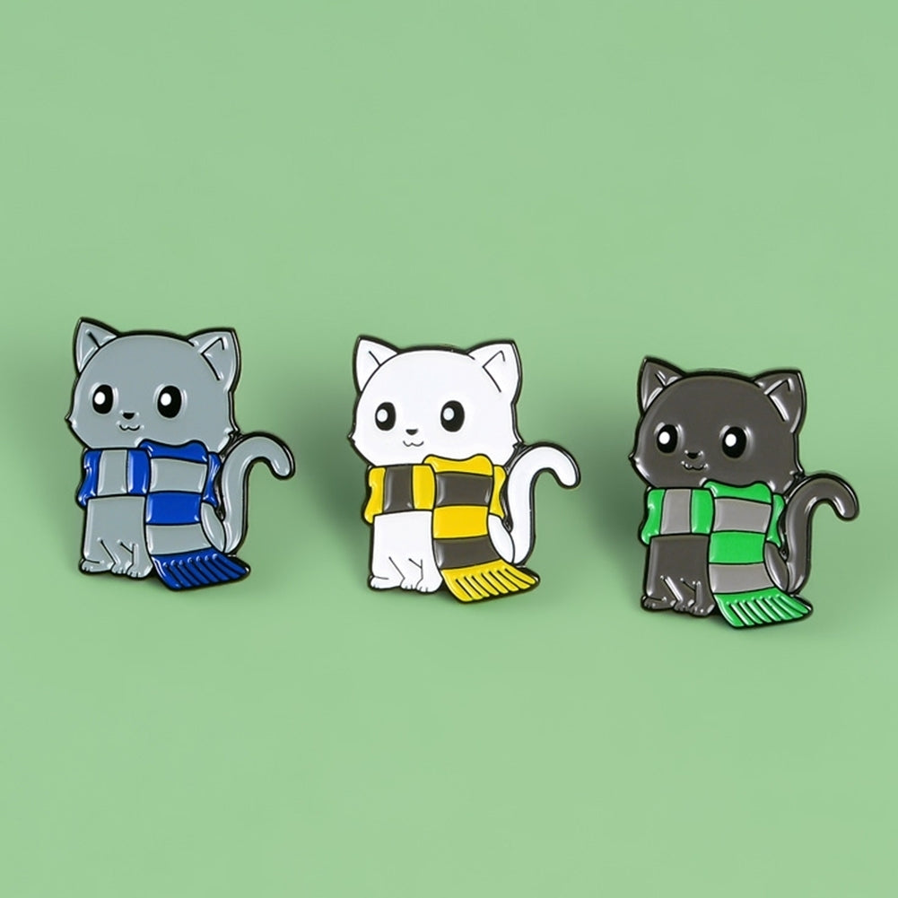 Unisex Cartoon Cat Scarf Shape Alloy Brooch Pin Lapel Denim Jacket Badge Decor Image 3