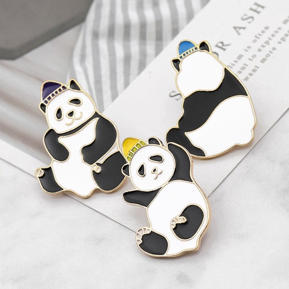 Unisex Cartoon Panda Hat Alloy Brooch Pin Badge Lapel Bag Denim Jacket Decor Image 8