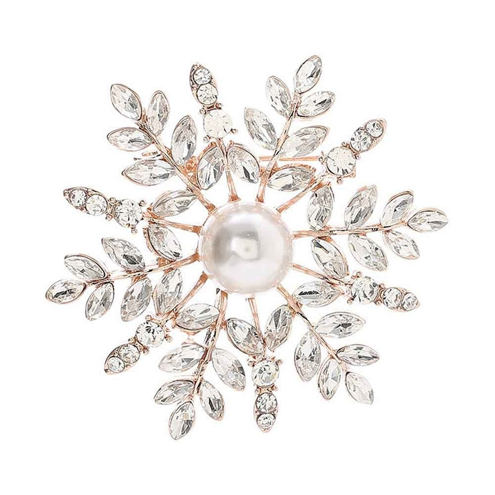 Women Rhinestone Faux Pearl Snowflake Brooch Pin Badge Cardigan Scarf Accessory Image 2