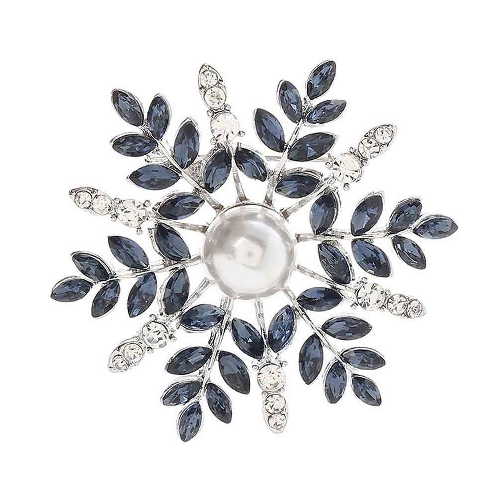 Women Rhinestone Faux Pearl Snowflake Brooch Pin Badge Cardigan Scarf Accessory Image 3