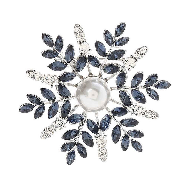 Women Rhinestone Faux Pearl Snowflake Brooch Pin Badge Cardigan Scarf Accessory Image 3