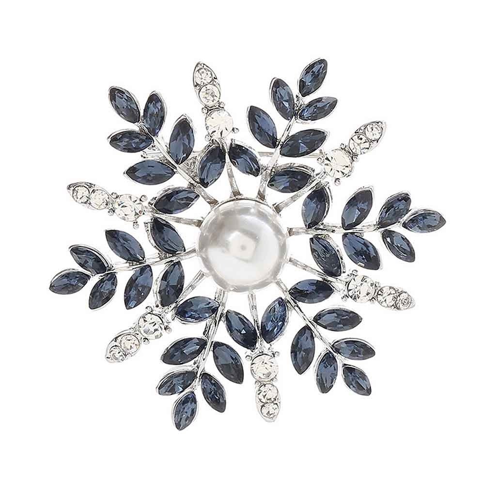 Women Rhinestone Faux Pearl Snowflake Brooch Pin Badge Cardigan Scarf Accessory Image 1