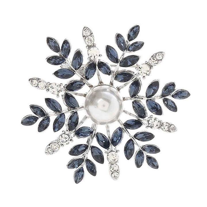 Women Rhinestone Faux Pearl Snowflake Brooch Pin Badge Cardigan Scarf Accessory Image 1