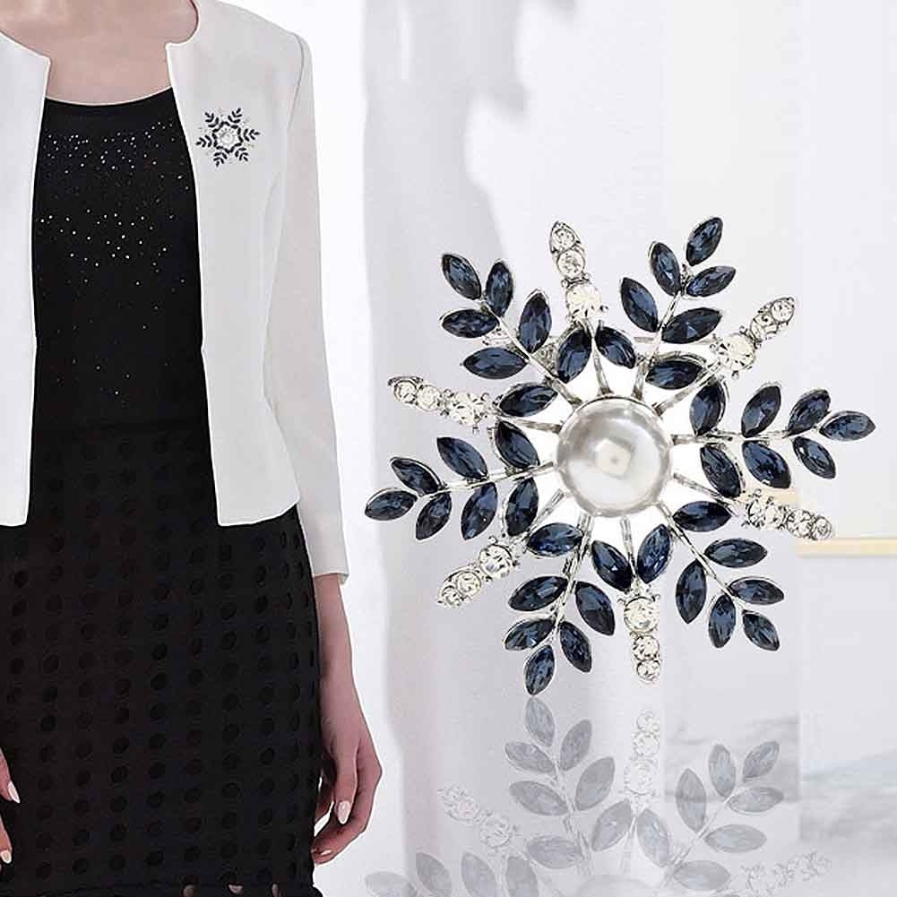 Women Rhinestone Faux Pearl Snowflake Brooch Pin Badge Cardigan Scarf Accessory Image 4