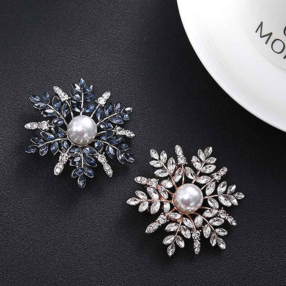 Women Rhinestone Faux Pearl Snowflake Brooch Pin Badge Cardigan Scarf Accessory Image 4